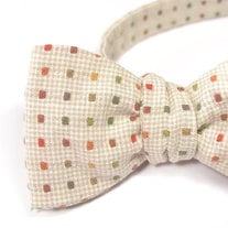 self-tie Bow tie - Woven yarn dyed cream with orange, green, yellow dots bowtie