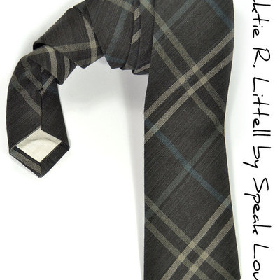 Men necktie woven yarn dyed black checkered, blue and cream tie