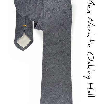 Mens necktie navy blue denim japan cotton tie