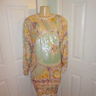 Vintage neiman marcus colorful bat wing sequins dress size 3x