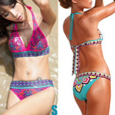 Bohemian top & bottom pad halter bikini monokini swimwear 