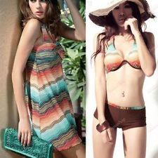 3pc padded womens bikini set cover up swimdress bohemian swimwear