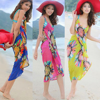 Open-Back Wrap Front Swimsuits Bikini Cover Up Beach Skirt Dress - Thumbnail 1