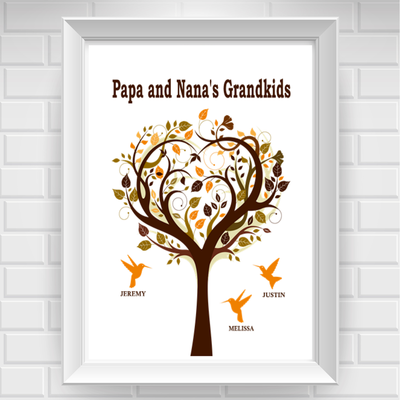 11"x14" family tree with birds for grandparents tree poster print / wall art