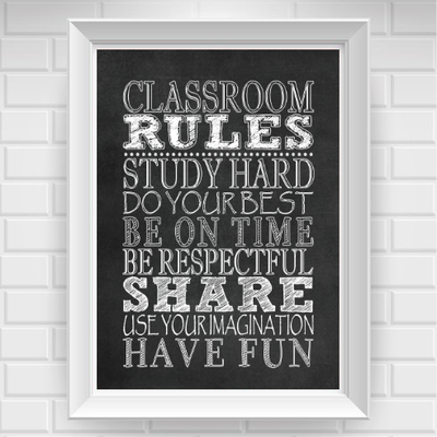 8"x10" chalkboard-style classroom rules teacher poster print / wall art