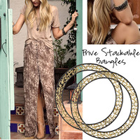 14k Gold and Hematite Plated 2 Piece Set of Stackable Bangles  - Thumbnail 4