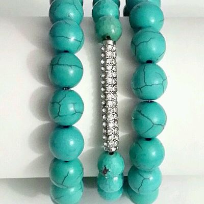 3 turquoise stretch shamballa style bracelets