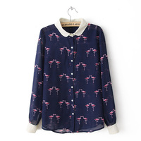 Long Sleeve Chiffon Casual Blouse  - Thumbnail 1