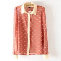 Long Sleeve Chiffon Casual Blouse  - Thumbnail 2