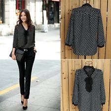 Polka dot casual chiffon shirt top long sleeve bowknot blouse