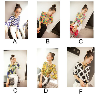   retro flower round collar women chic  blouse chiffon 