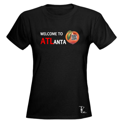Women's black "welcome to atlanta" qr code t-shirt *also available in men's black