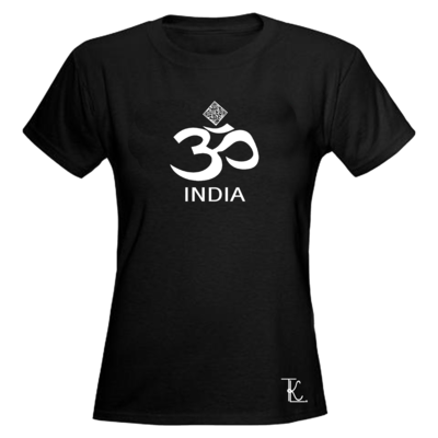 Women's black "discover india" qr code t-shirt *also available in men's black