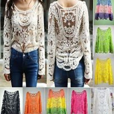 Semi sheer embroidery floral lace crochet  blouse 