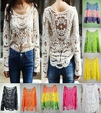 Semi sheer embroidery floral lace crochet  blouse 