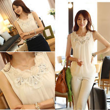  white casual chiffon sleeveless shirt blouse vest tank tops s-xl