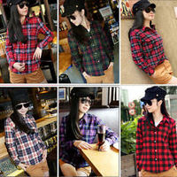  Button Down Casual Lapel Shirt Plaids Checks Flannel Shirt - Thumbnail 1