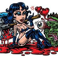 AXE CHICK full color shaped vinyl sticker - Thumbnail 1