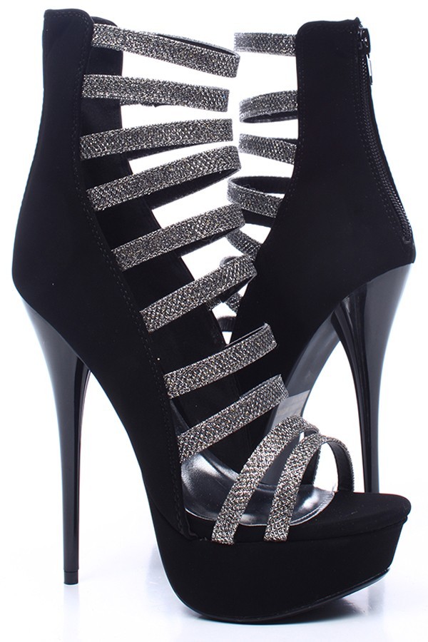 PEWTER GLITTER STRAPPY ANKLE HEELS