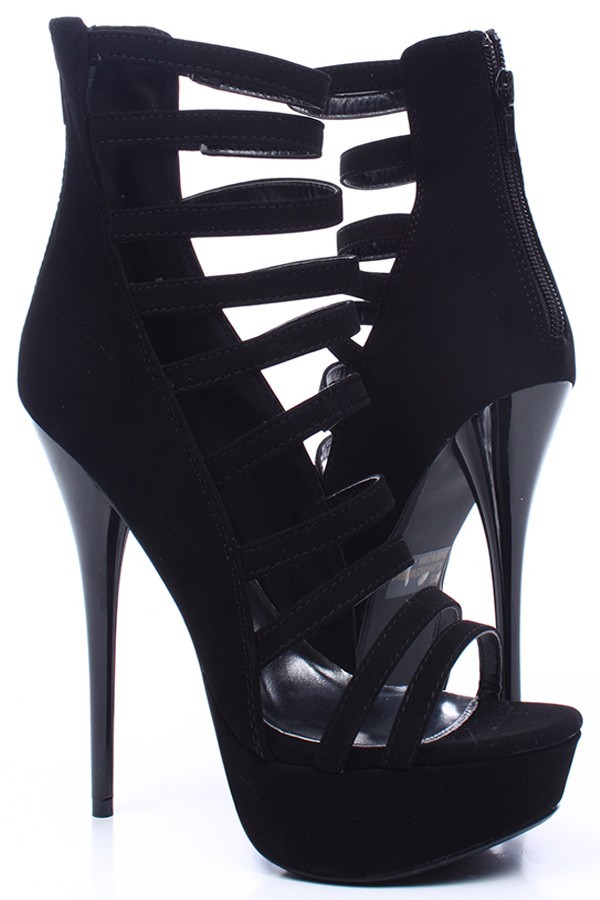 BLACK NUBUCK GLITTER STRAPPY HEELS