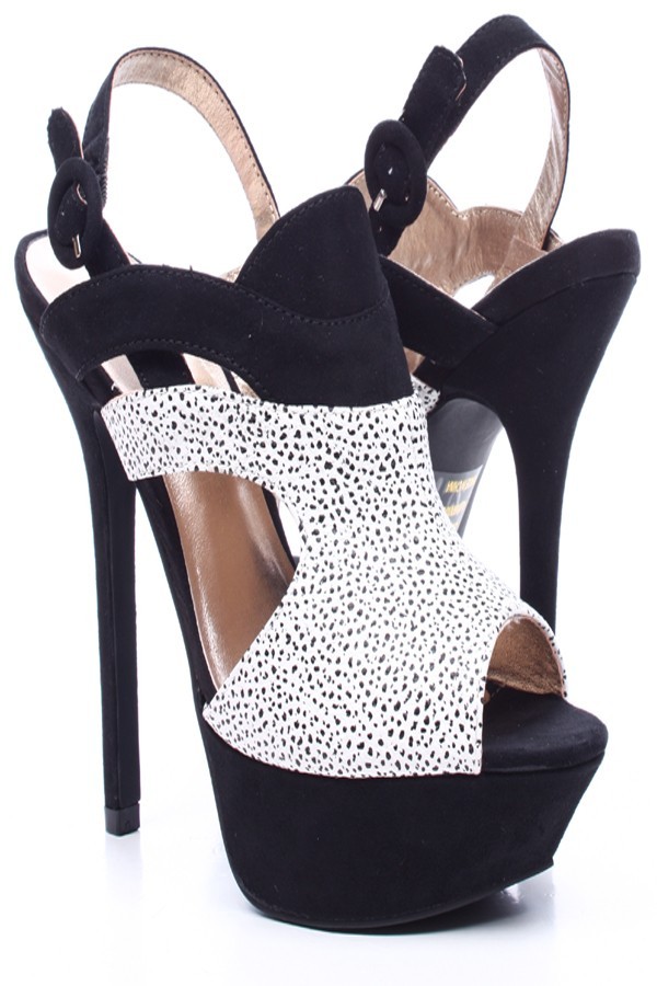 BLACK WHITE PEEP TOE PLATFORM HEELS