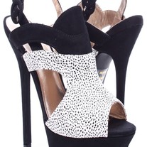 BLACK WHITE PEEP TOE PLATFORM HEELS