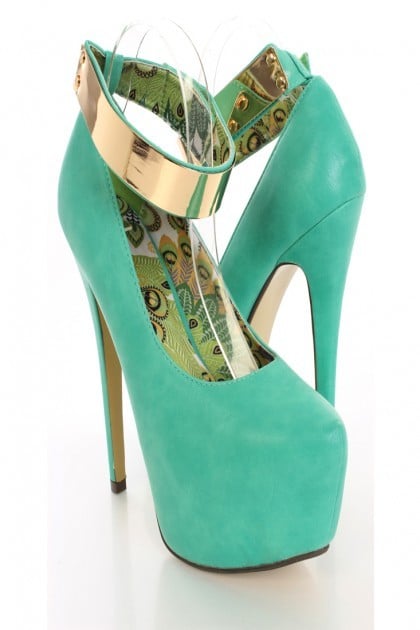 Sea Green Ankle Strap Heels