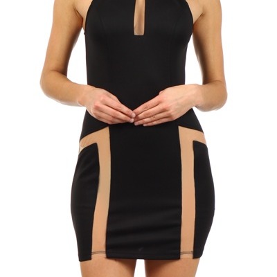 Embellished side dress with mesh panels 