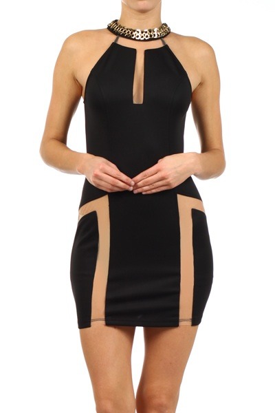 Embellished side dress with mesh panels 