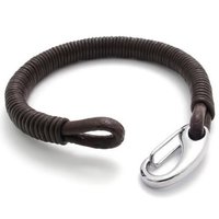 Leather Bracelet Stainless Steel Clasp (Brown)-Unisex - Thumbnail 2