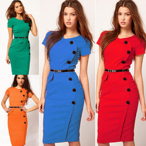 Vintage Side Button Bodycon Dress