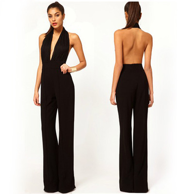 Backless v-neck jumpsuit