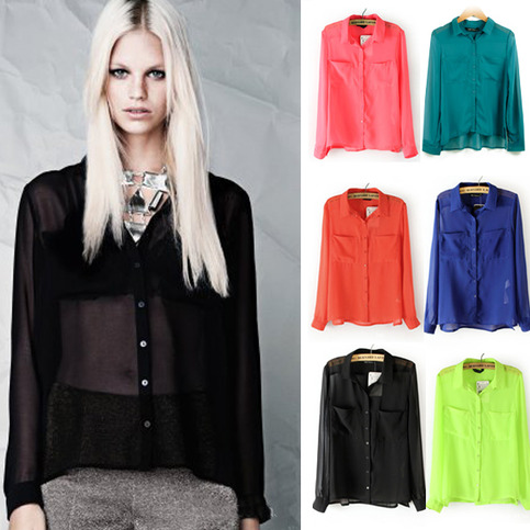 Long Sleeve Chiffon Blouse