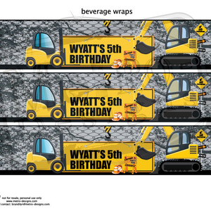Construction Birthday- Water Bottle Labels