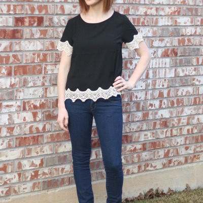 Black crochet trim top