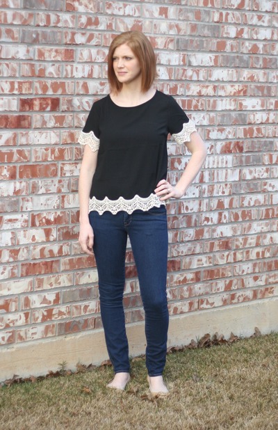 Black Crochet Trim Top