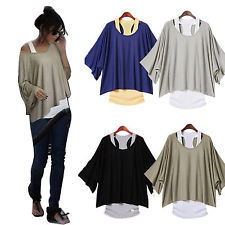  batwing dolman t shirt casual loose top blouse + tank vest 2pcs