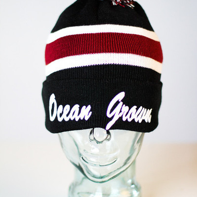 Ocean grown pom beanie in black