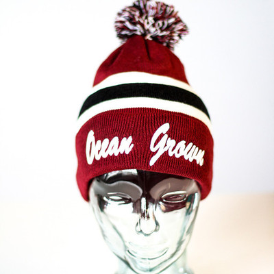 Ocean grown pom beanie in maroon 