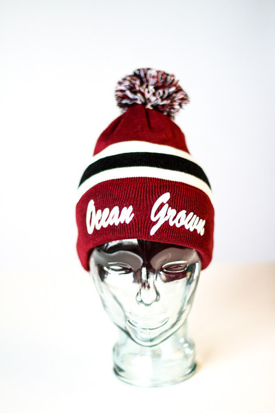 Ocean Grown Pom Beanie In Maroon 