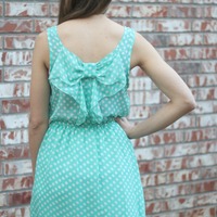 Mint Polka Dot Bow Back Dress - Thumbnail 2
