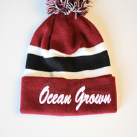 Ocean Grown Pom Beanie In Maroon  - Thumbnail 2