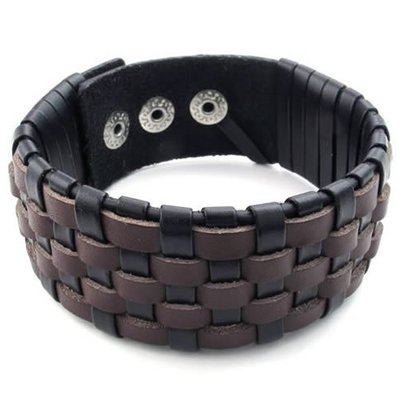Leather bracelet wide cuff bangle (black/brown)-unisex