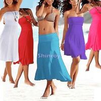 Strapless Bikini Cover-Up Bandeau Dress Summer Swimwear Beach Skirt - Thumbnail 1