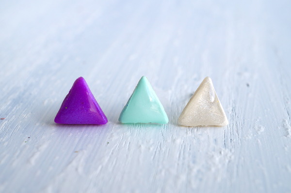 Purple Geometric Triangle Stud Earrings