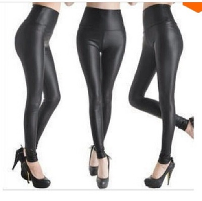 High Waist Black Leather Leggings 
