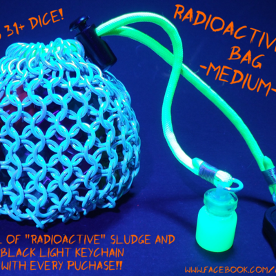 Radioactive chainmail dice bag series-medium (glows under uv reactive black light..included!)