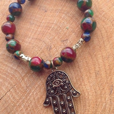 Jade inlay hamsa bracelet