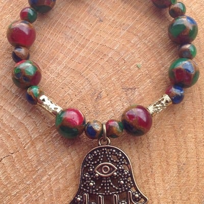 Jade inlay hamsa bracelet