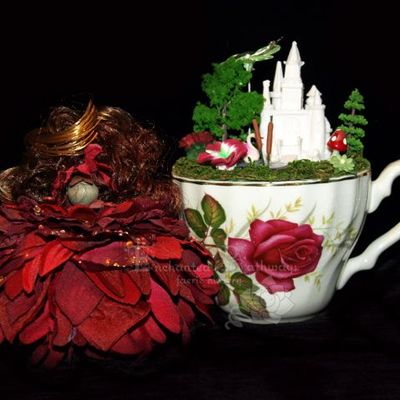Lady regina and her castle teacup nursery, faerie, fairy, ooak, diorama